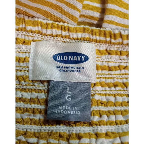 Old Navy Dress Womens Large Yellow White Striped Smocked Sundress Summer Pockets - Picture 6 of 8